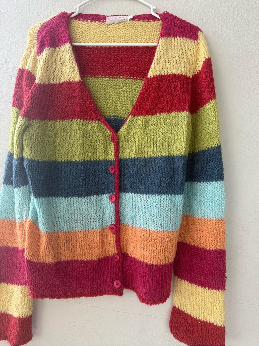 Multicolor Striped V-Neck Button Cardigan Sweater